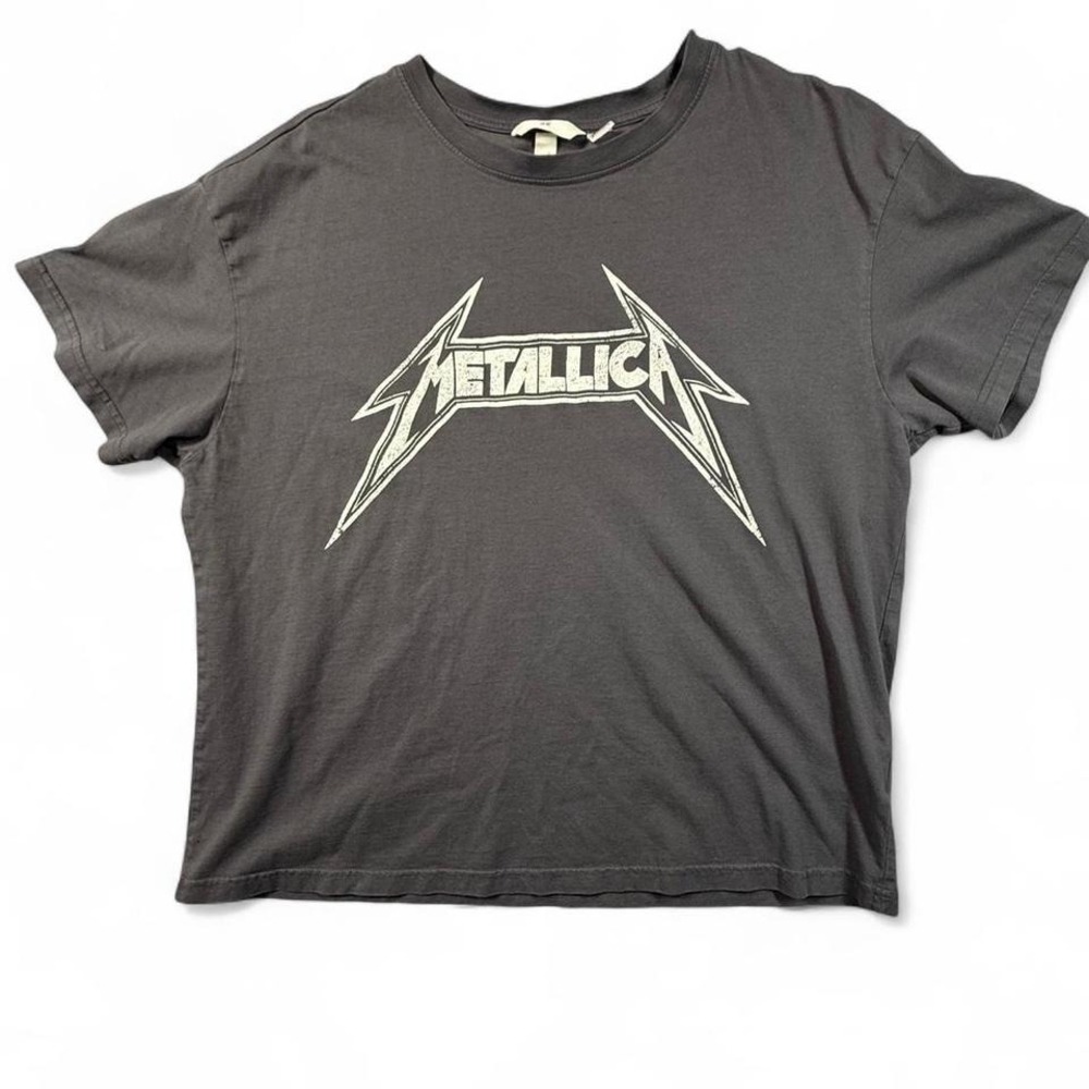 Grey Metallica graphic boxy drop shoulder tee